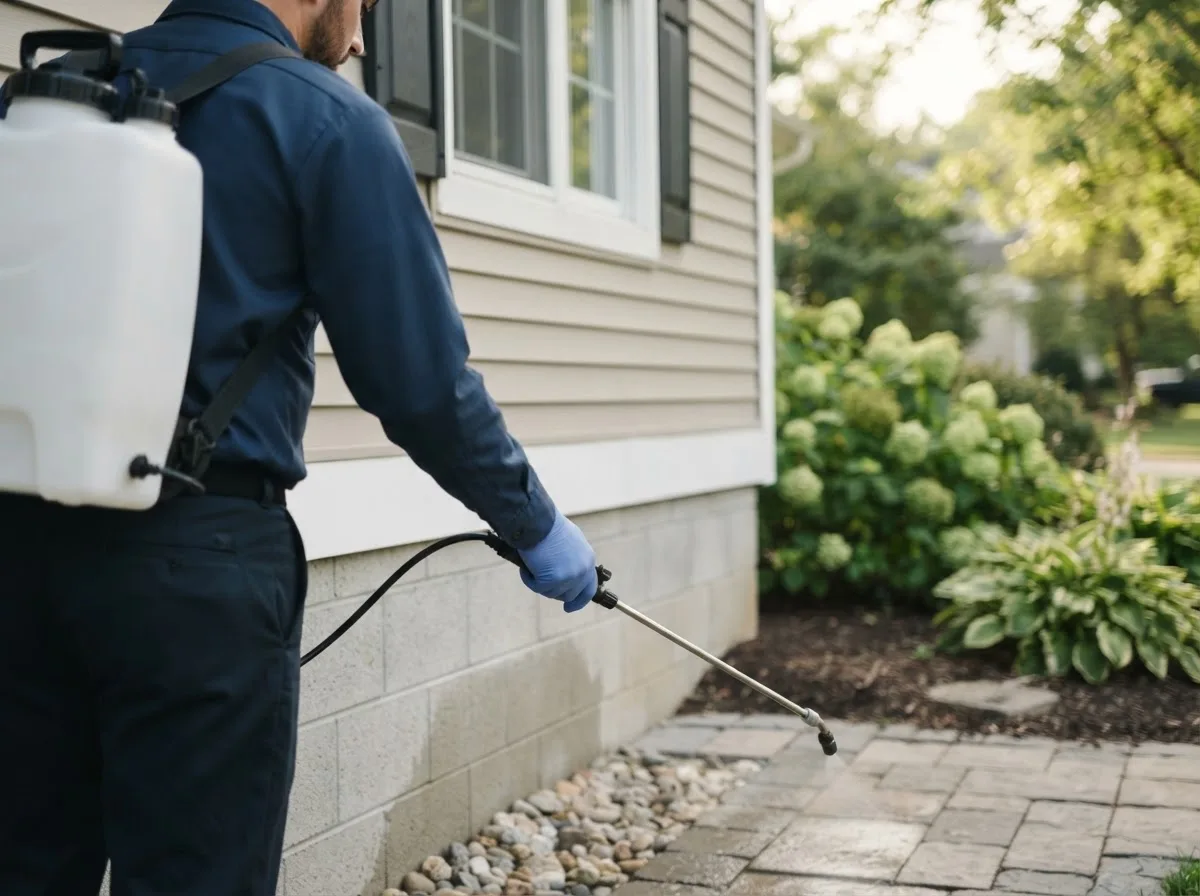 Pest control technician inspecting a home in Belle Plaine, KS